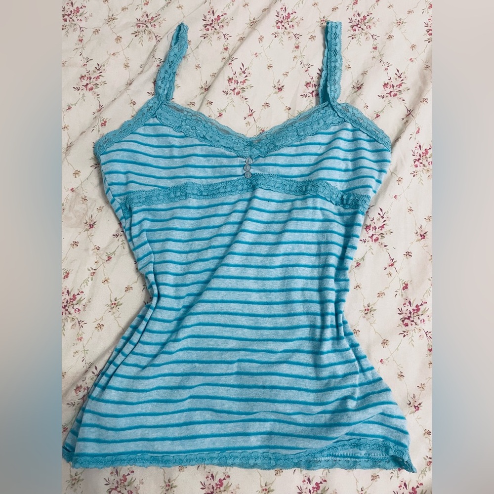 VINTAGE Rue 21 - Laced blue striped tank!